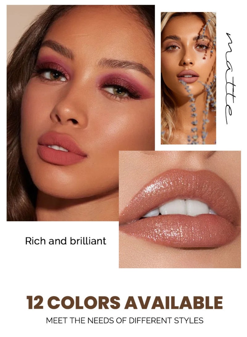 Huitich Matte Non-Transfer 12-Color Book-Style Lip Gloss Set – Lip Tint & Shimmer Lipstick Makeup Kit - Image 2